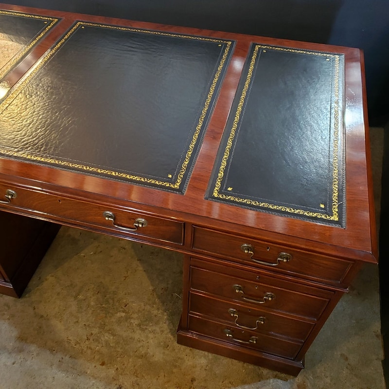 Mahogany 5" X 3' Leather Top Pedestal Desk